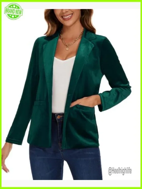 Velvet Blazer Jacket Long Sleeve Button Front Pockets Office Casual Large - Picture 4 of 6